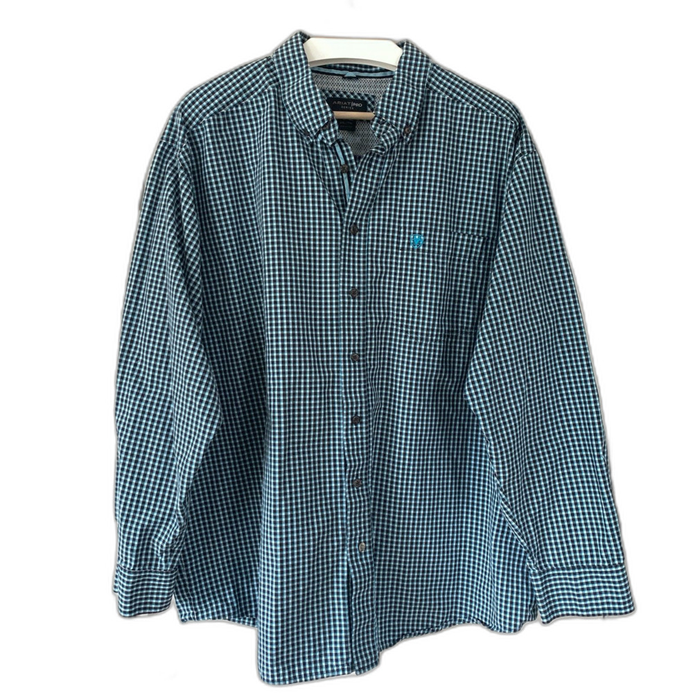 Ariat Pro Series Shirt Mens XXL Button Down Long Sleeve Plaid Fishing Turquoise